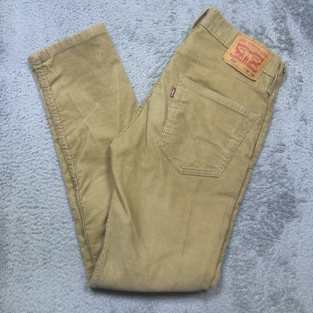 Levis 512 Pants Mens 30x32* Khaki Slim Tapered Micro Corduroy Stretch 5‎ Pocket